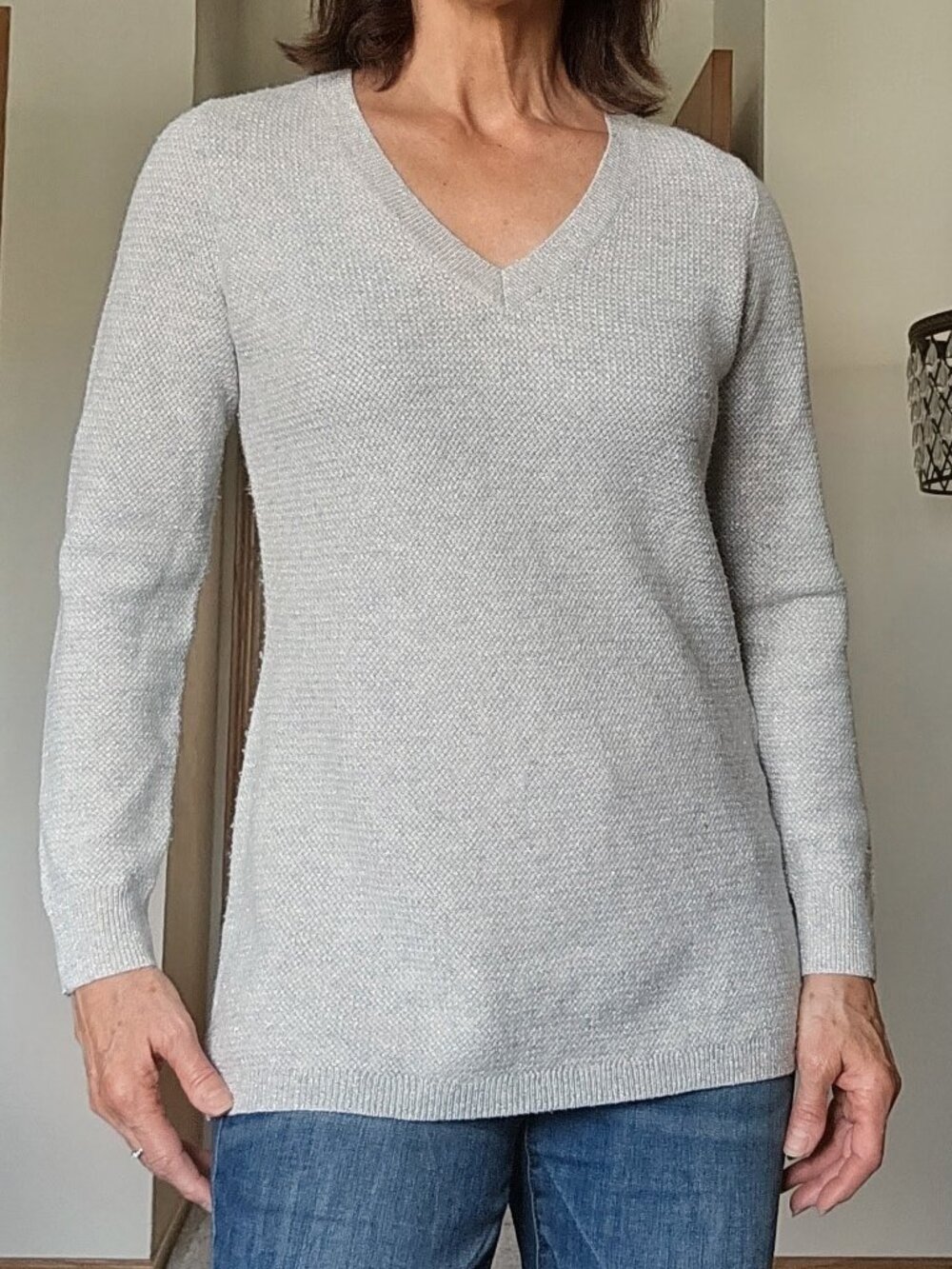 Tommy Bahama, silver metallic v-neck sweater